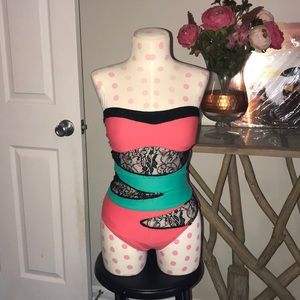 NWOT rockin 80’s Lace & neon swimsuit